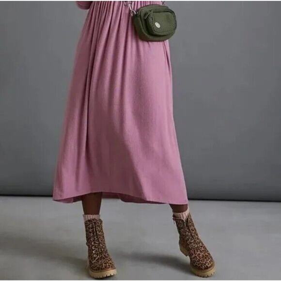 Anthropologie Dolan Left Coast Alissa Midi Dress Mauve Ribbed Cowl Neck XS Ad24 - Picture 3 of 10